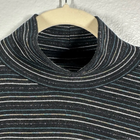 J. Crew Supercozy Turtleneck Top Metallic Stripe Women's Small Black Shirt - Picture 3 of 8